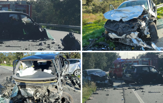 Colisão entre cinco viaturas provoca dois feridos no IC33 em Grândola