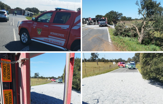 Estrada Nacional 262 está cortada ao trânsito devido a despiste de camião carregado de gravilha