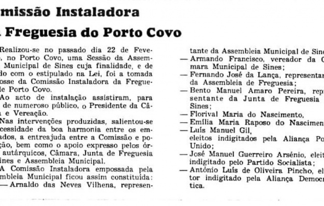 Freguesia de Porto Covo comemorou 39 anos a 31 de dezembro de 2023