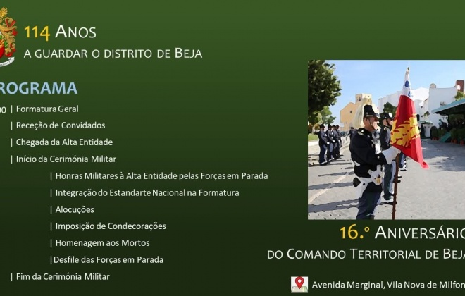 Comando Territorial de Beja da GNR comemora o 16º aniversário em Vila Nova de Milfontes